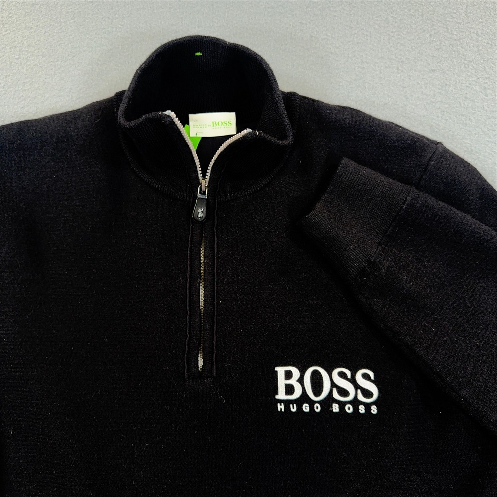 Hugo Boss Martin Kaymer Mens Black Virgin Wool Blend Quarter Zip Sweater Size M